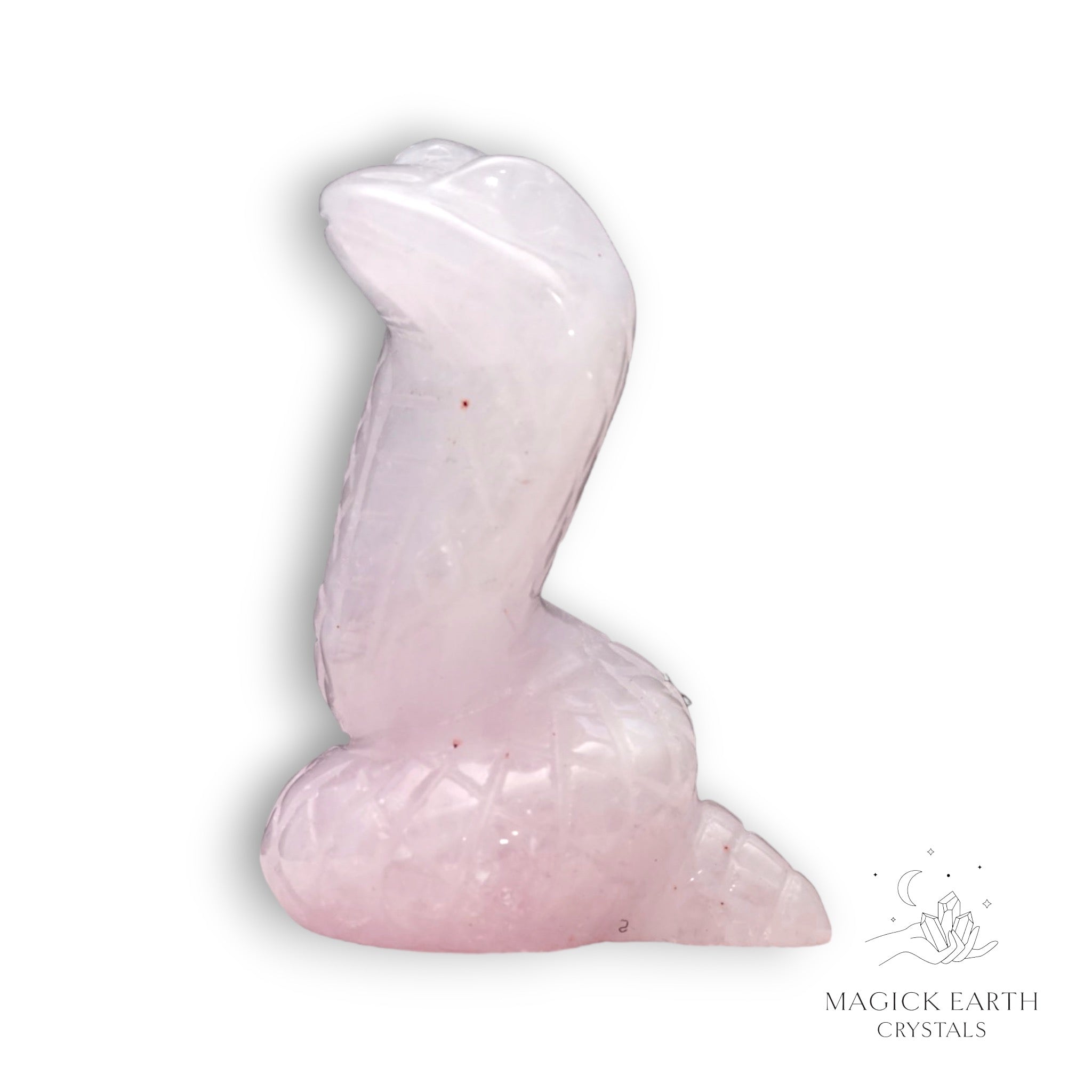 Natural Rose Quartz crystal snake figurine view b