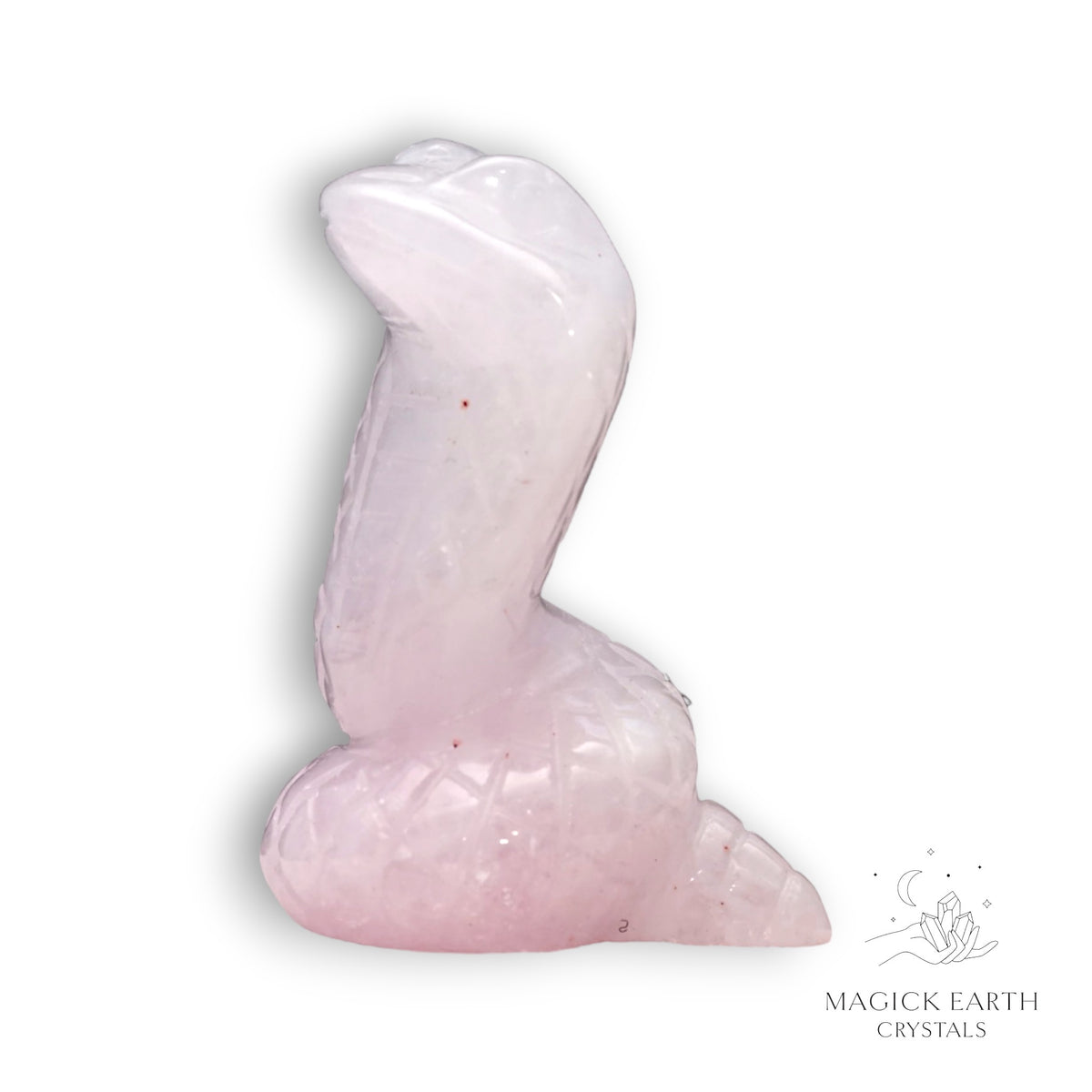 Natural Rose Quartz crystal snake figurine left view