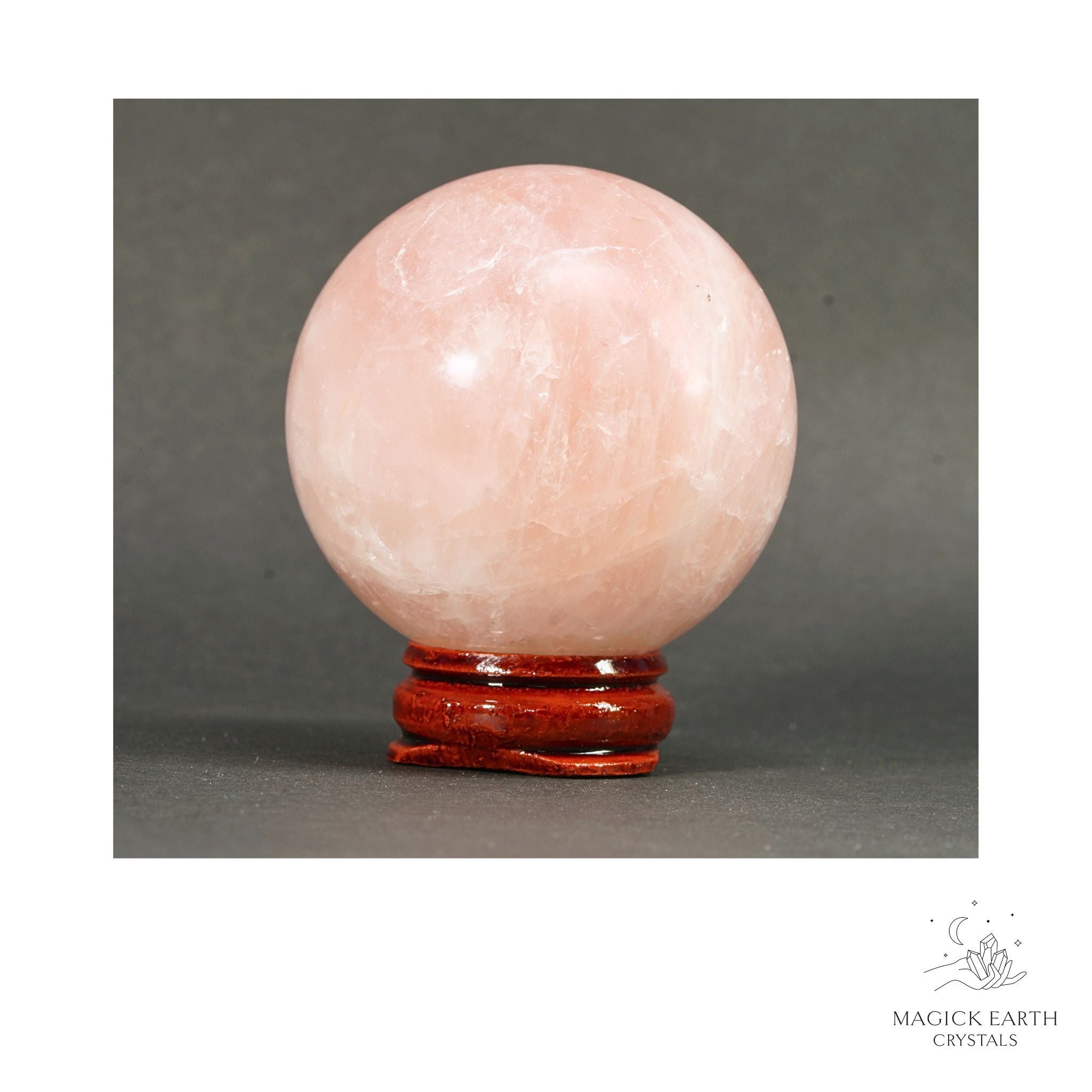 Natural Rose Quartz crystal sphere 52mm view b