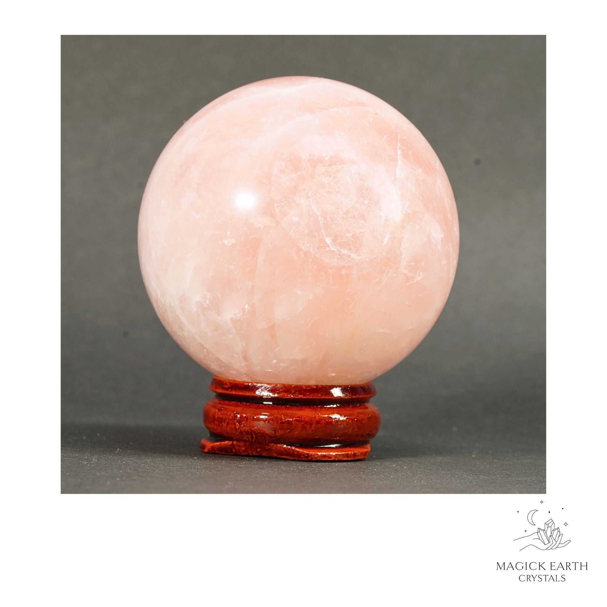 Natural Rose Quartz crystal sphere 52mm view c