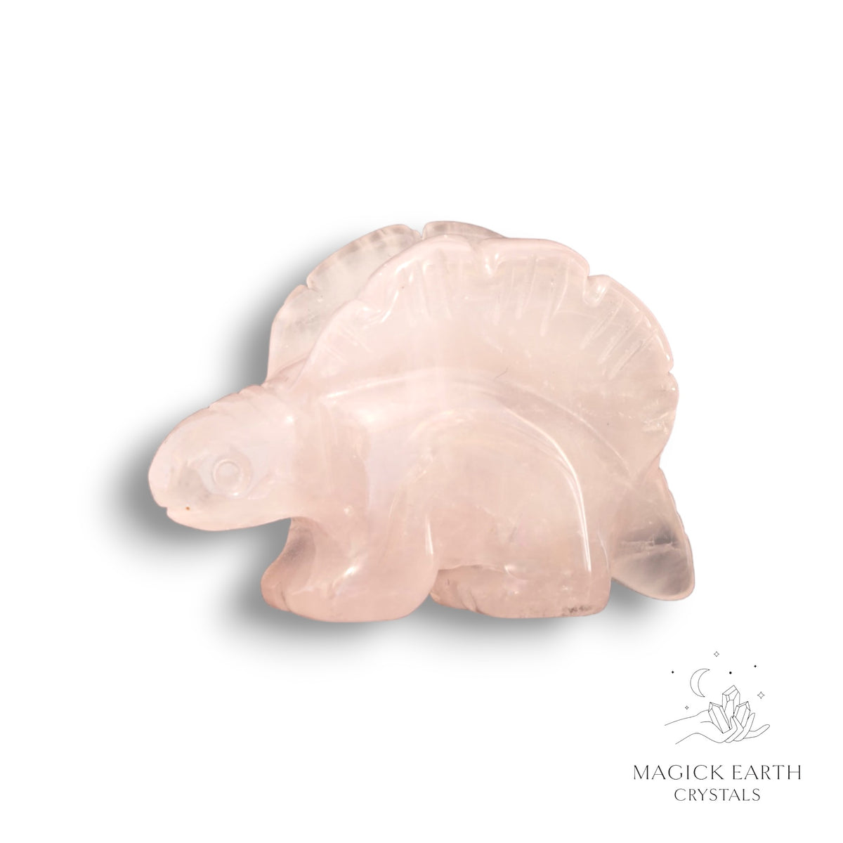 Natural Rose Quartz crystal stegosaurus figurine view b