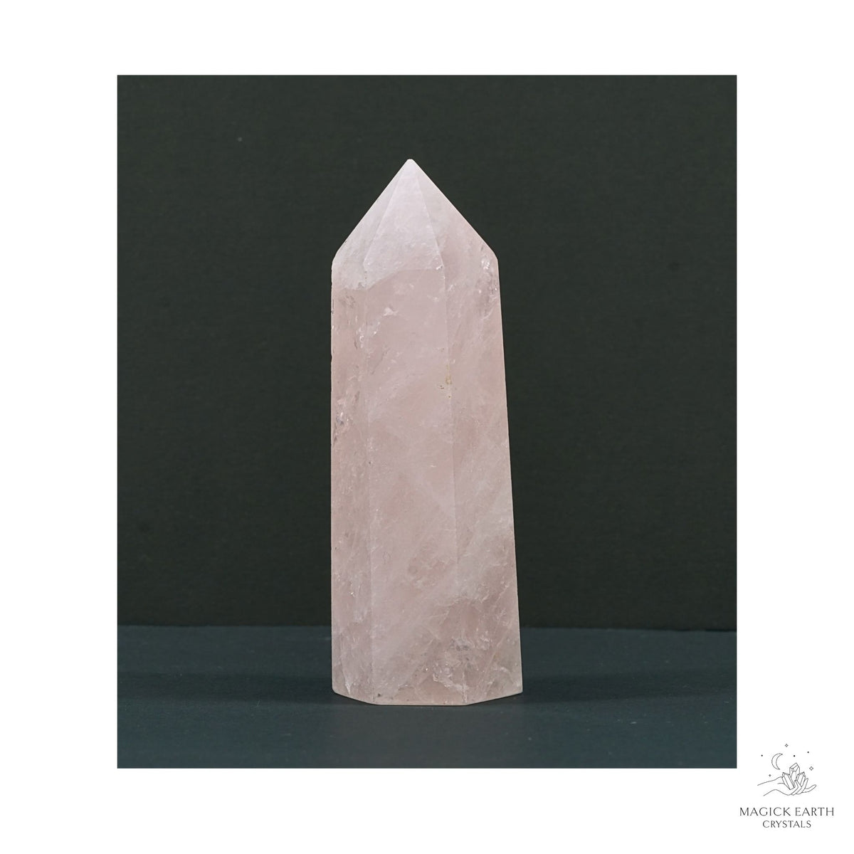 Natural Rose Quartz crystal tower view a