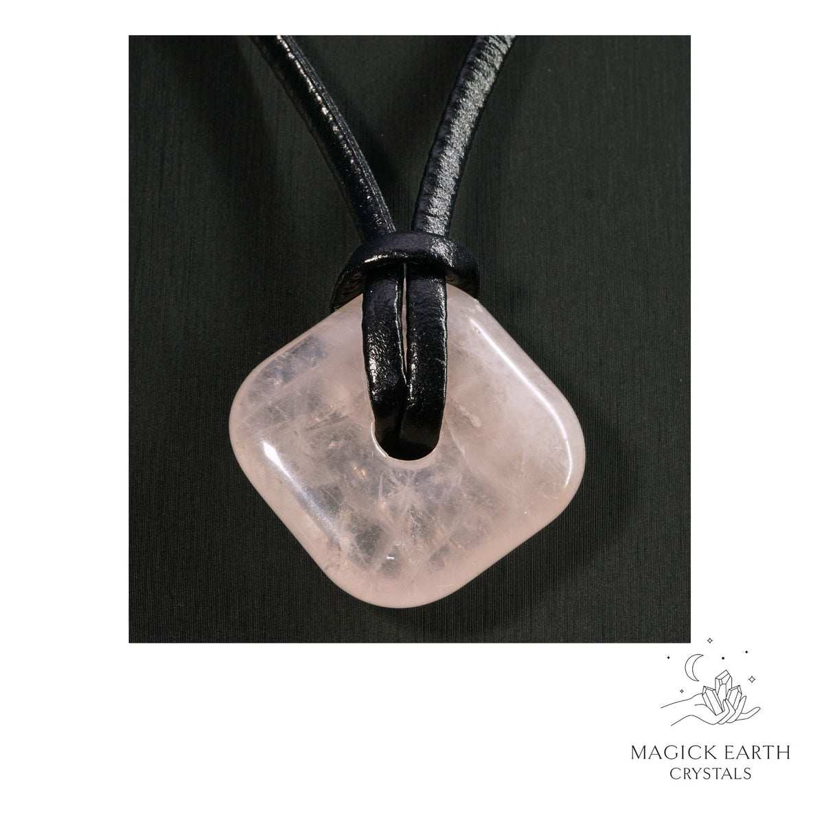 Natural Rose Quartz diamond shaped donut pendant