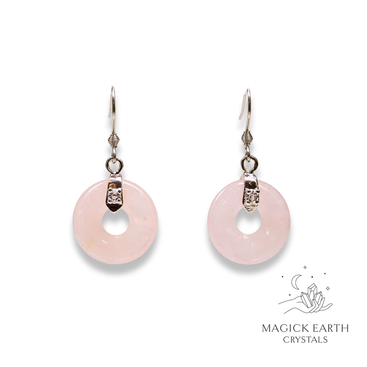 Natural Rose Quartz crystal donut earrings view b