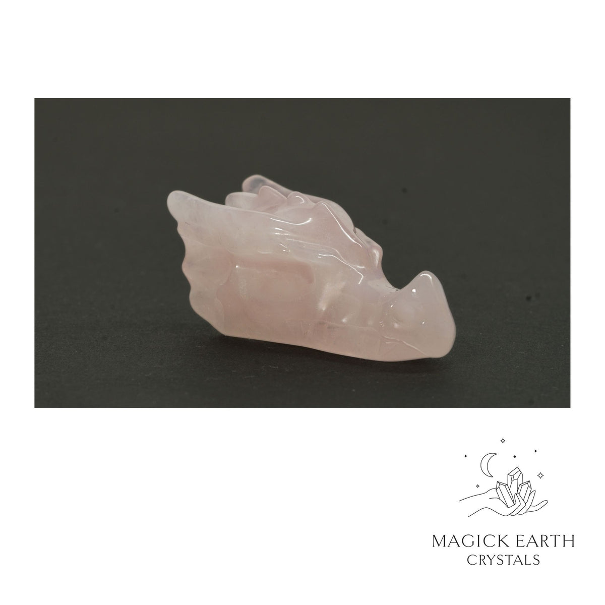 Natural Rose Quartz dragon skull view a