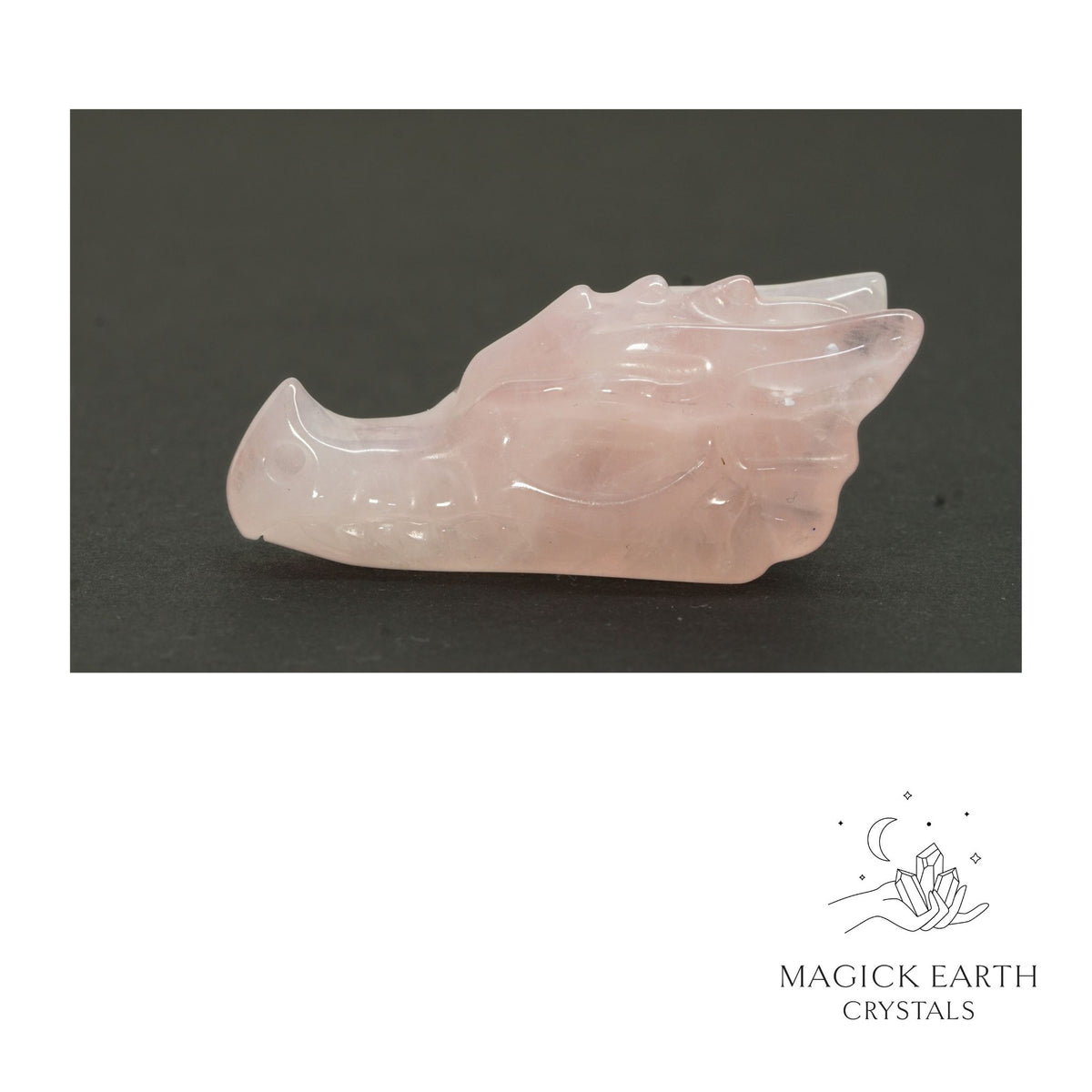 Natural Rose Quartz dragon skull view b