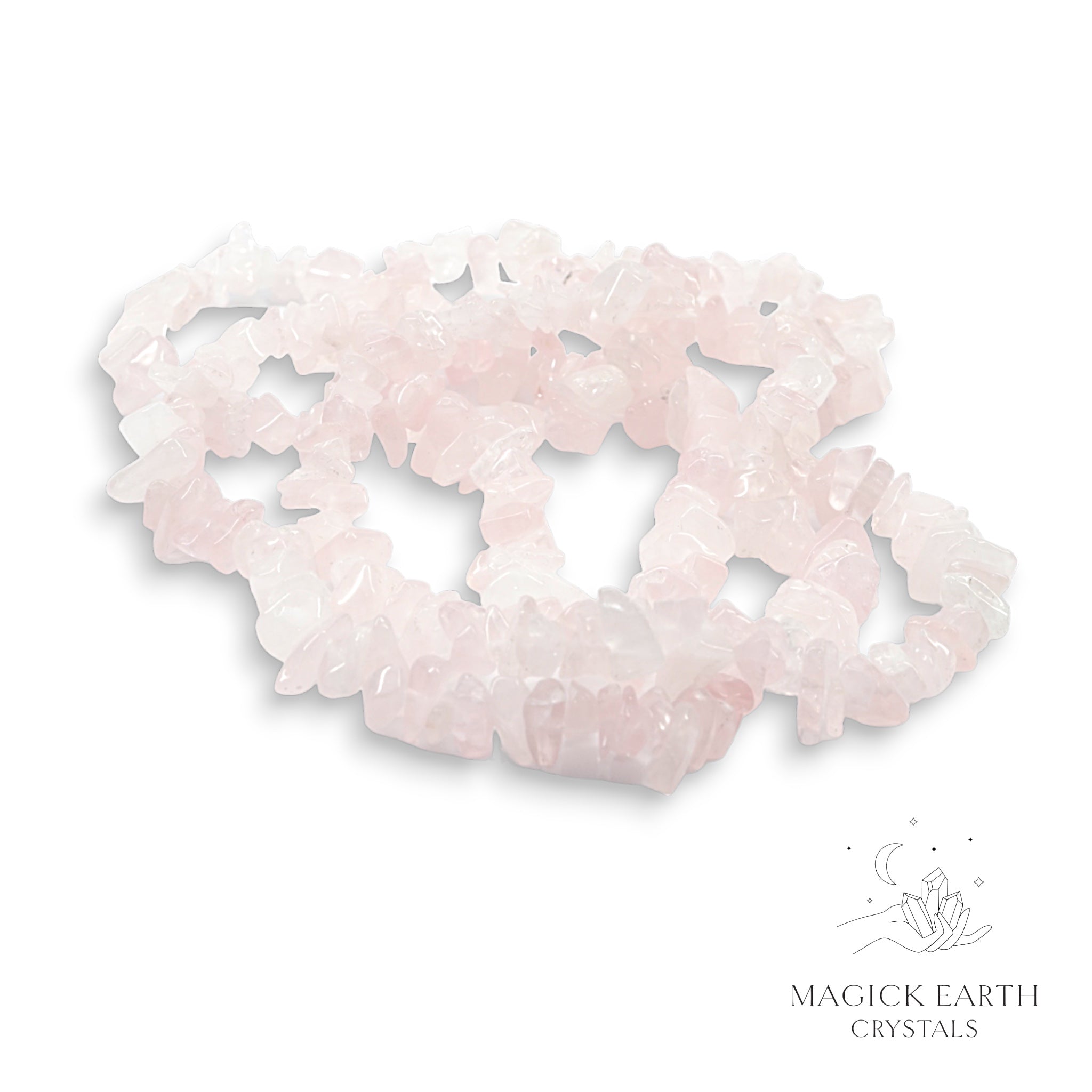 Natural Rose Quartz drilled crystal chip strand view b