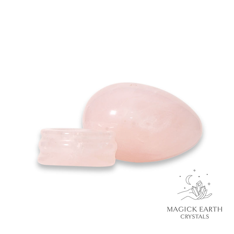 Rose Quartz Crystal Egg On Matching Stand Horizontal View For Amplified Love