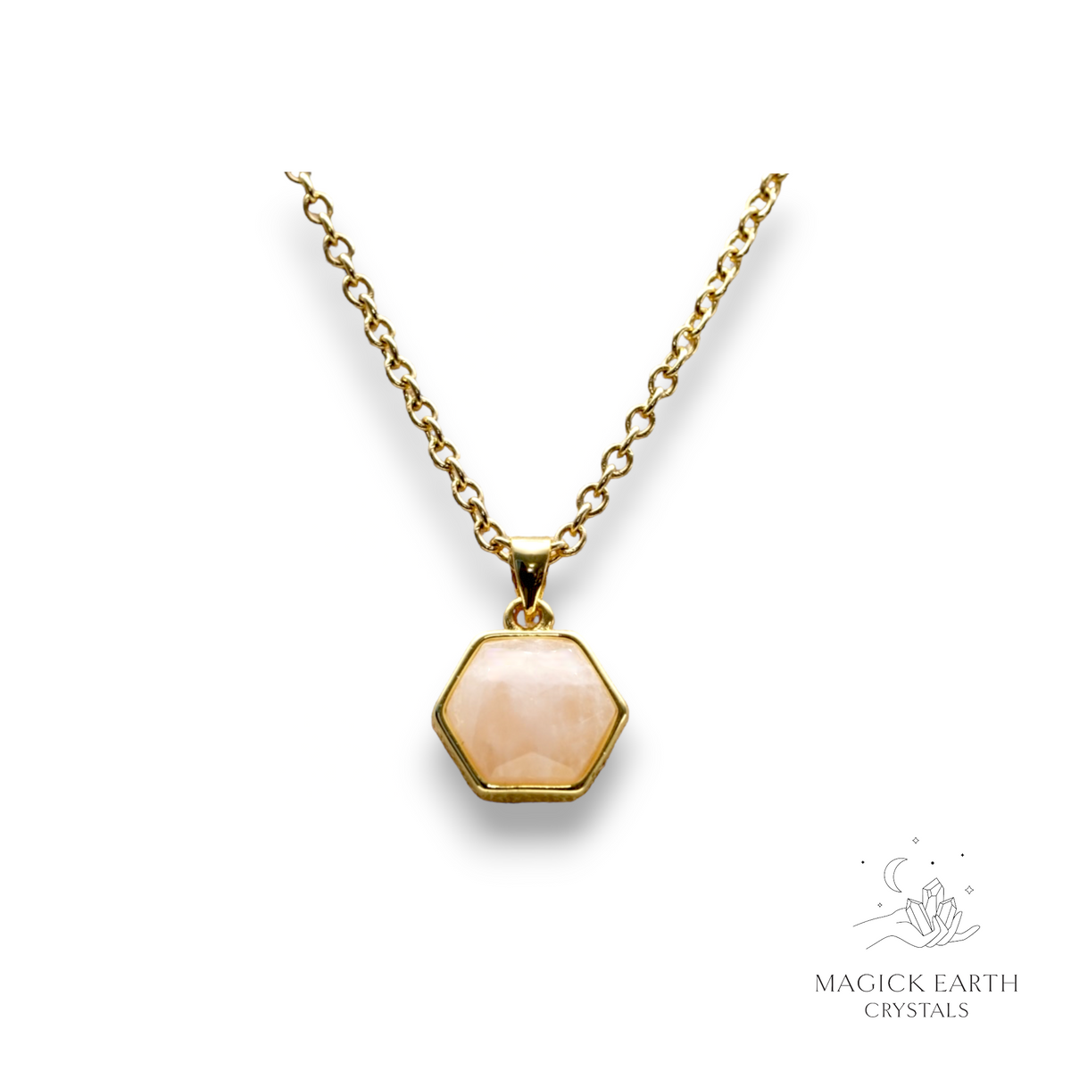 Natural Rose Quartz faceted hexagon crystal pendant