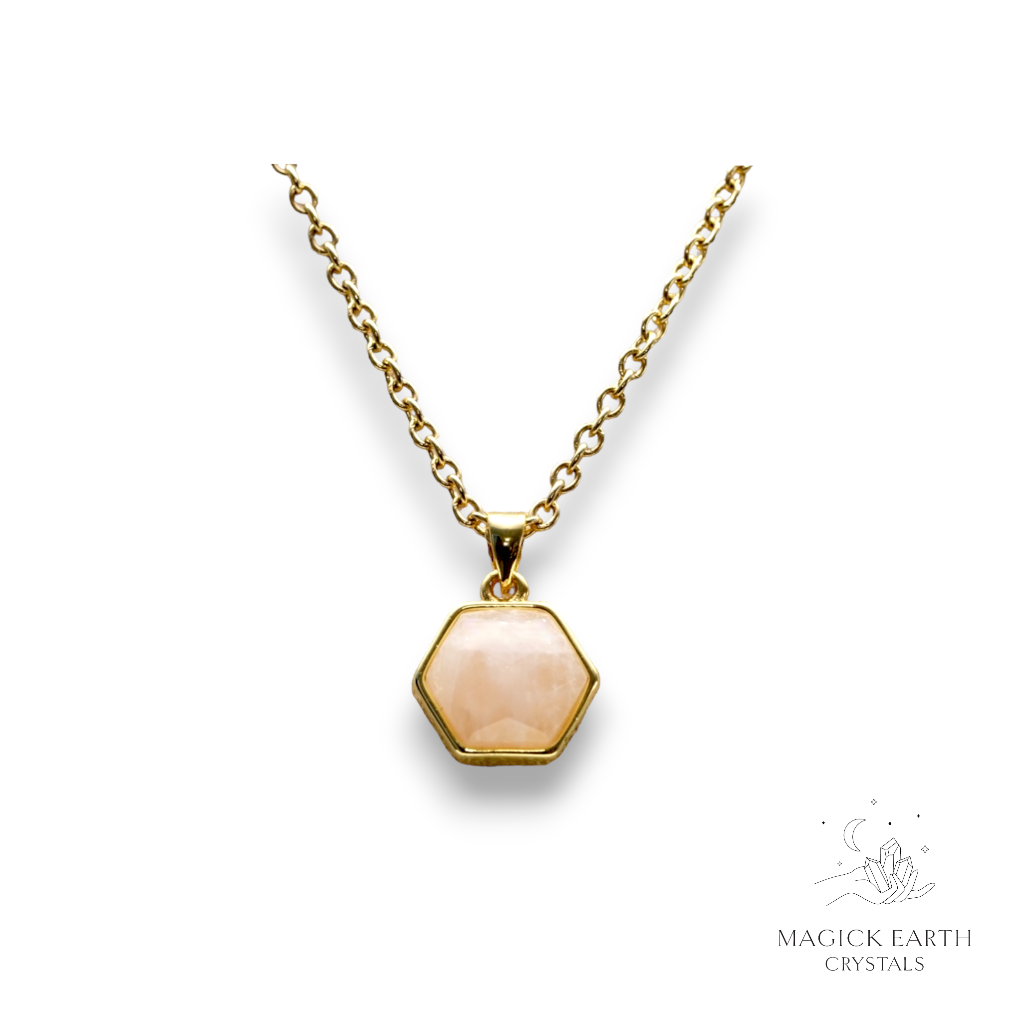 Natural Rose Quartz faceted hexagon crystal pendant