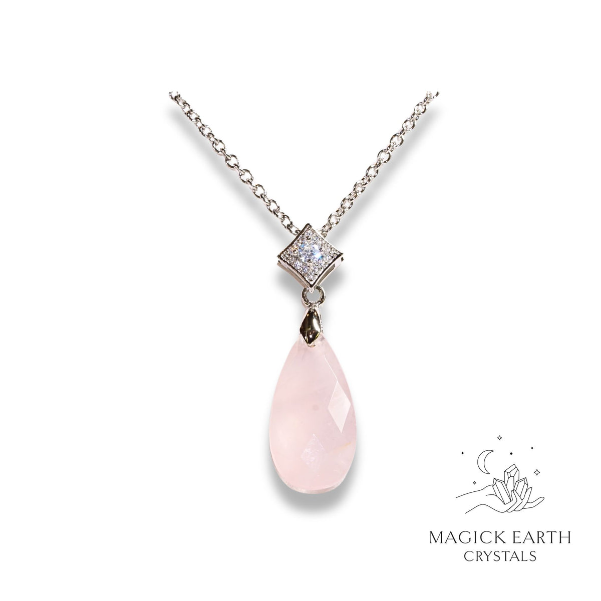 Rose Quartz Faceted Teardrop Pendant  with Platinum Finish For Amplified Love