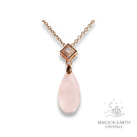 Rose Quartz Faceted Teardrop Pendant  with Rose Gold Finish For Amplified Love