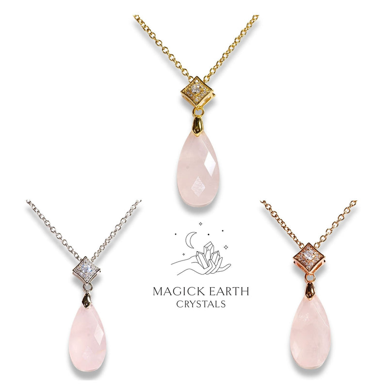 Rose Quartz Faceted Teardrop Pendant  For Amplified Love