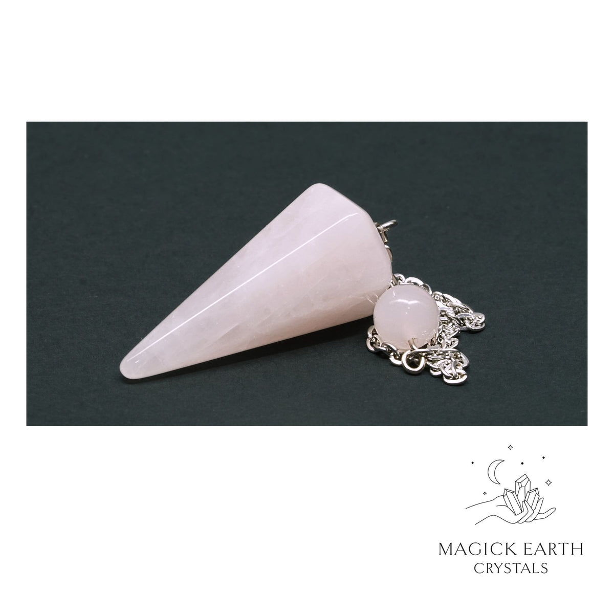 Natural Rose Quartz crystal large cone pendulum view a