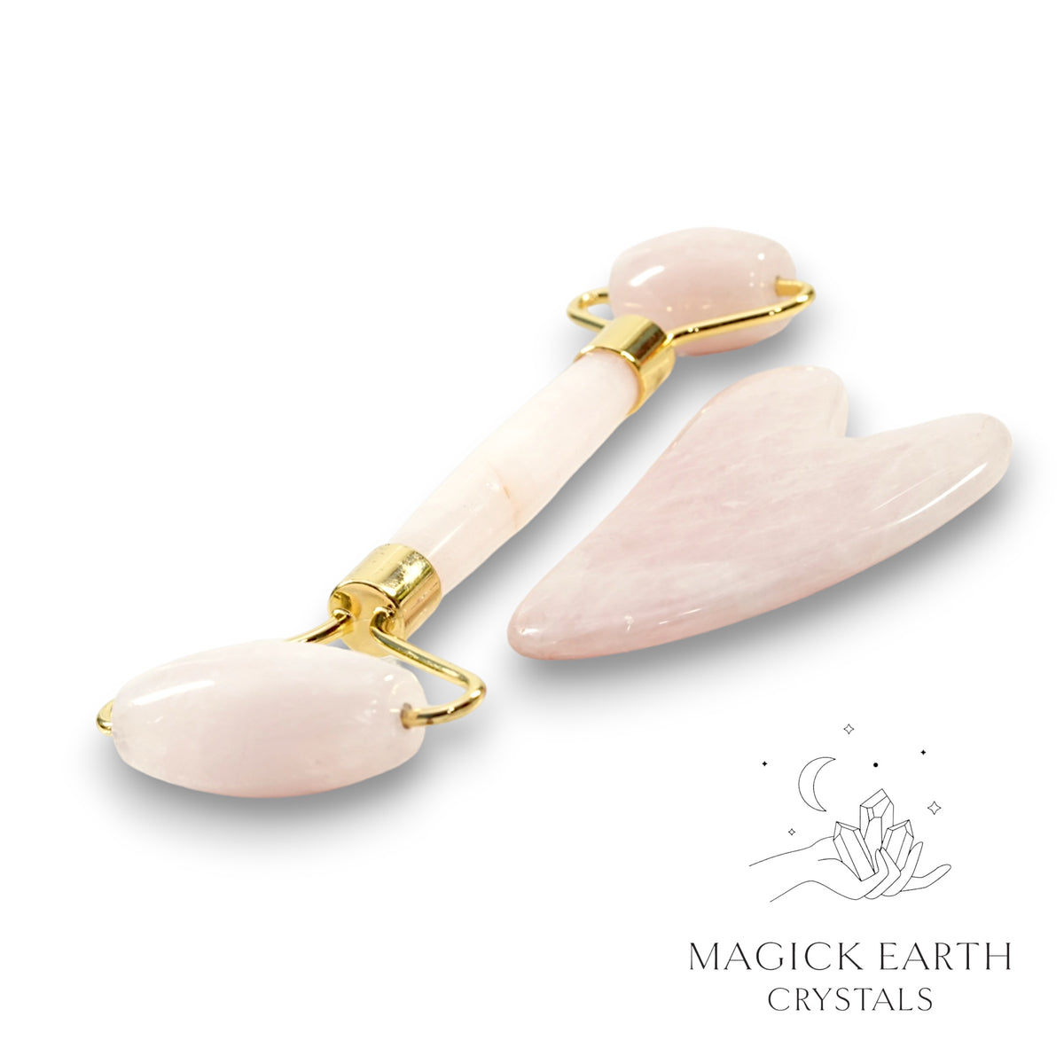 Rose Quartz Massage Roller and Gua Sha Set For Amplified Love