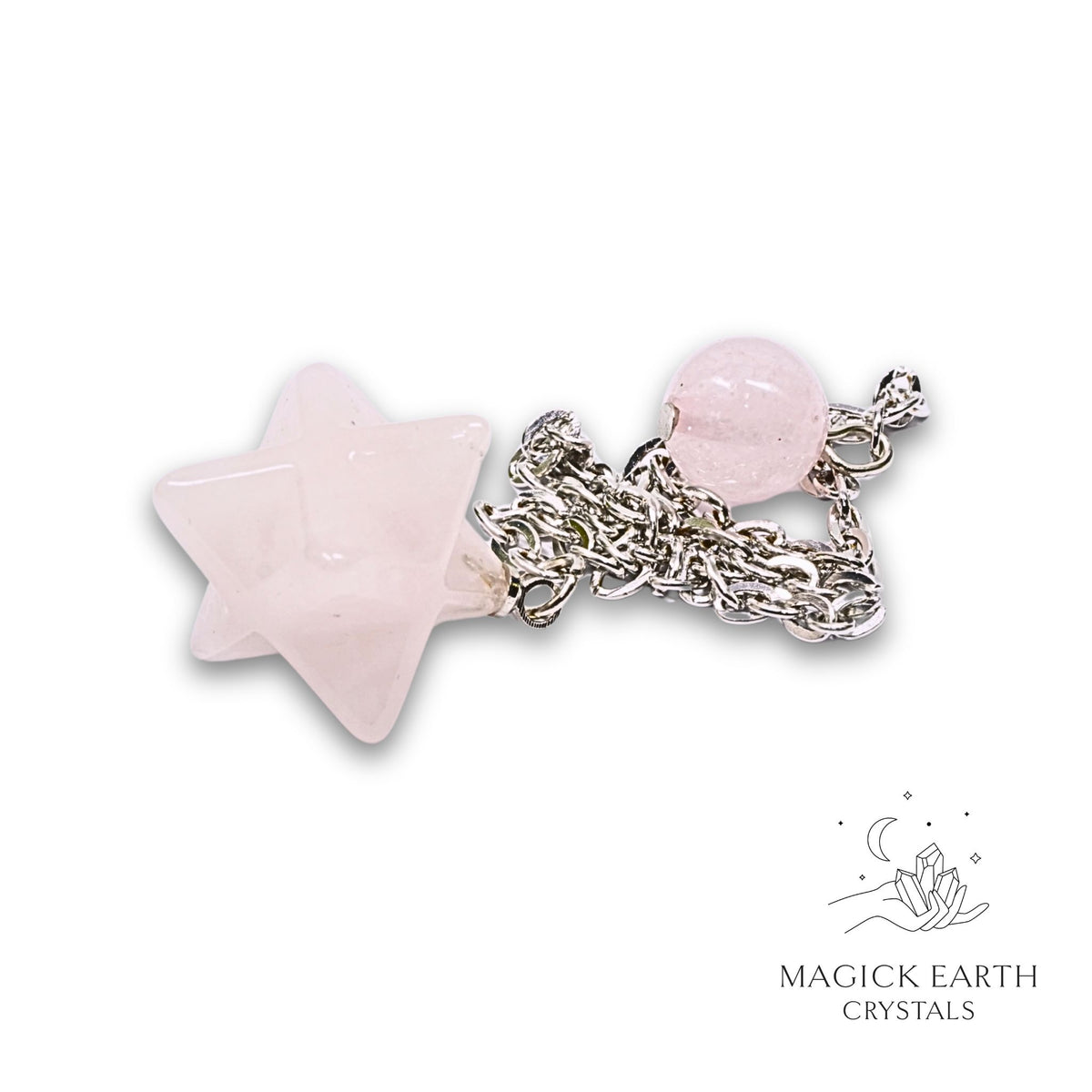 Natural Rose Quartz merkaba crystal pendulum view a
