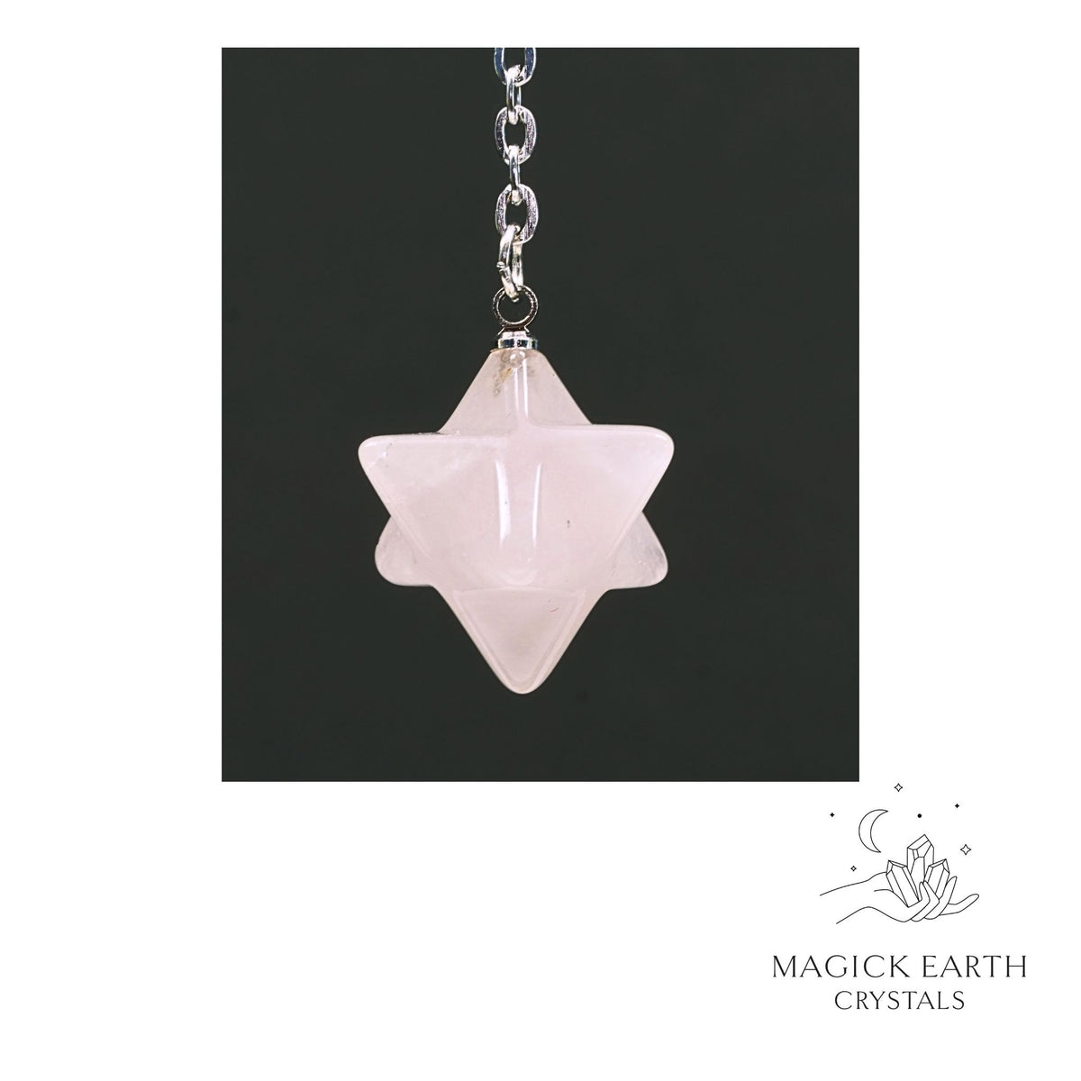 Natural Rose Quartz merkaba crystal pendulum view b
