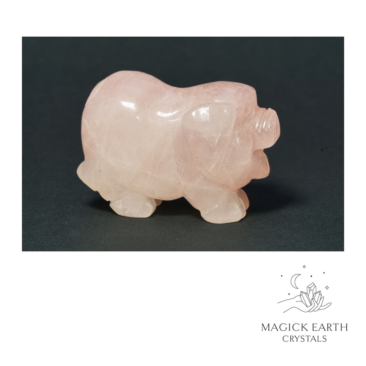 Natural Rose Quartz crystal pig figurine view a