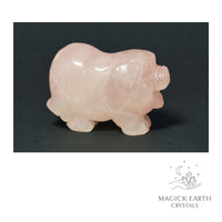 Natural Rose Quartz crystal pig figurine view a