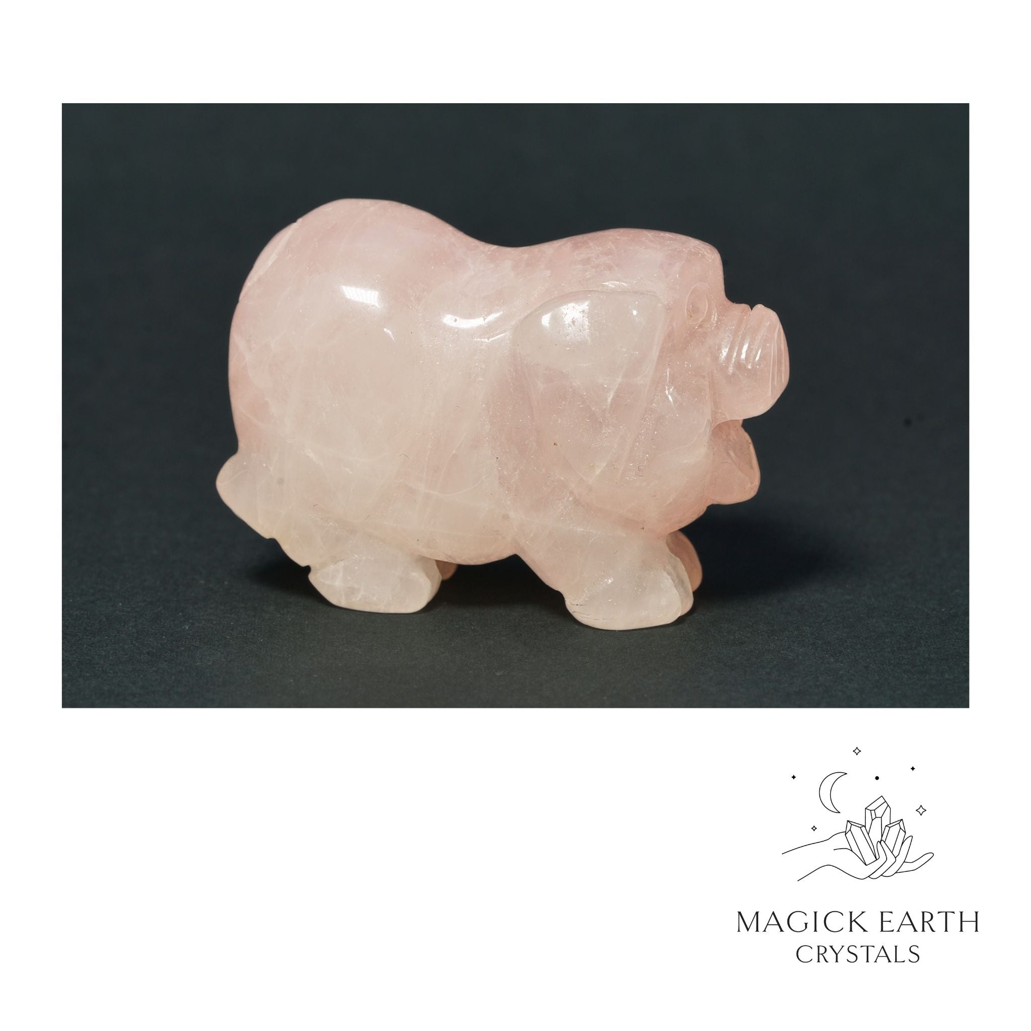 Natural Rose Quartz crystal pig figurine view a
