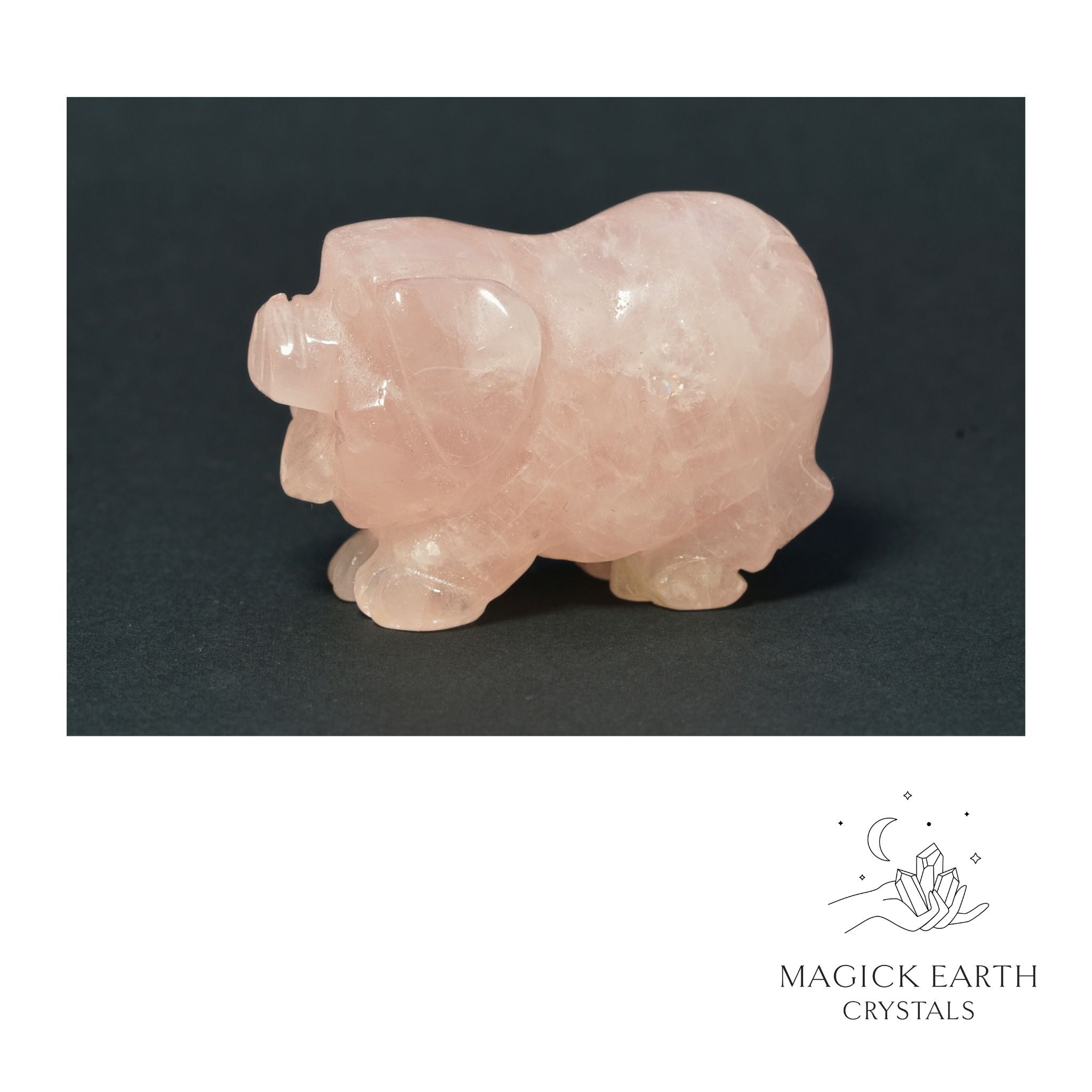Natural Rose Quartz crystal pig figurine view b