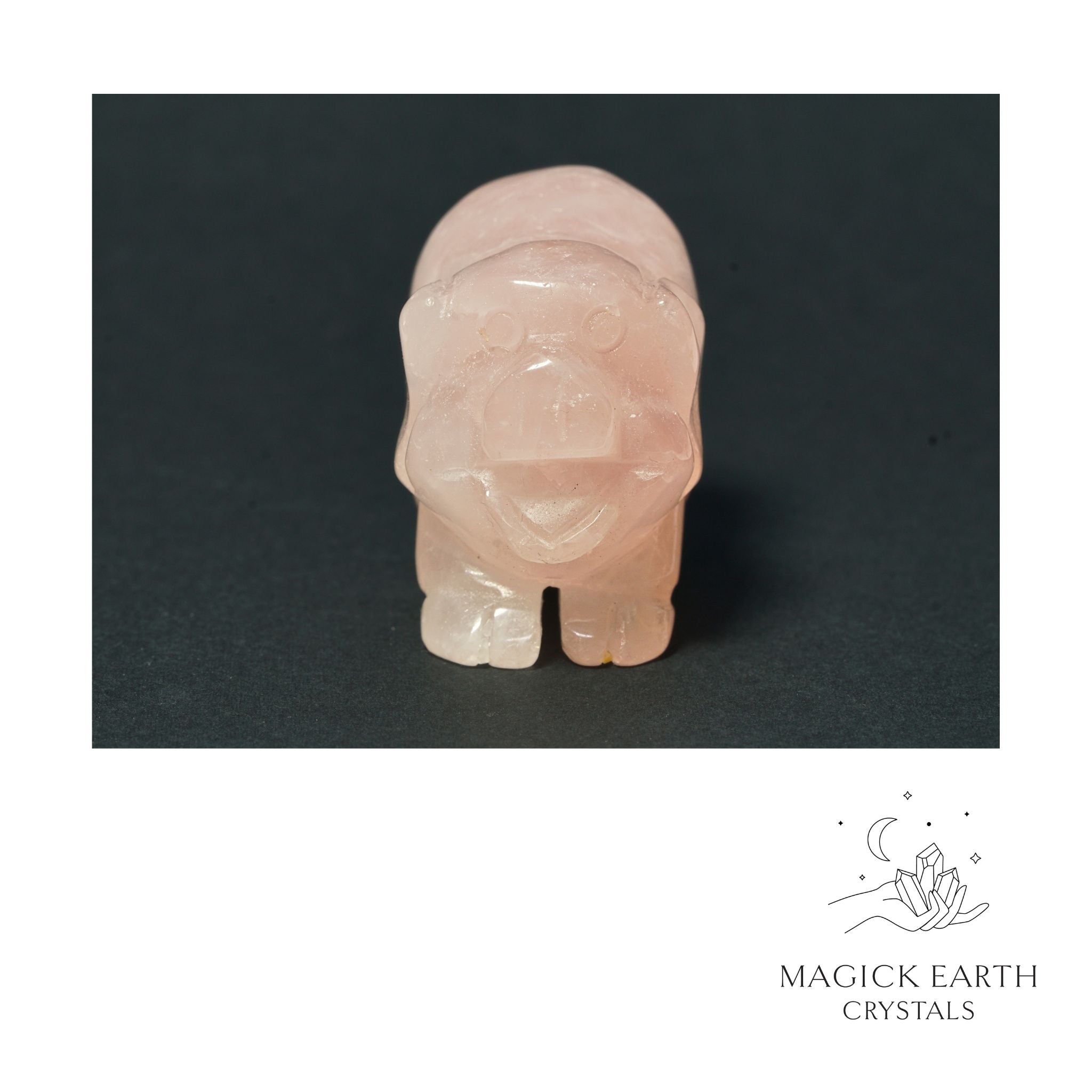 Natural Rose Quartz crystal pig figurine view c