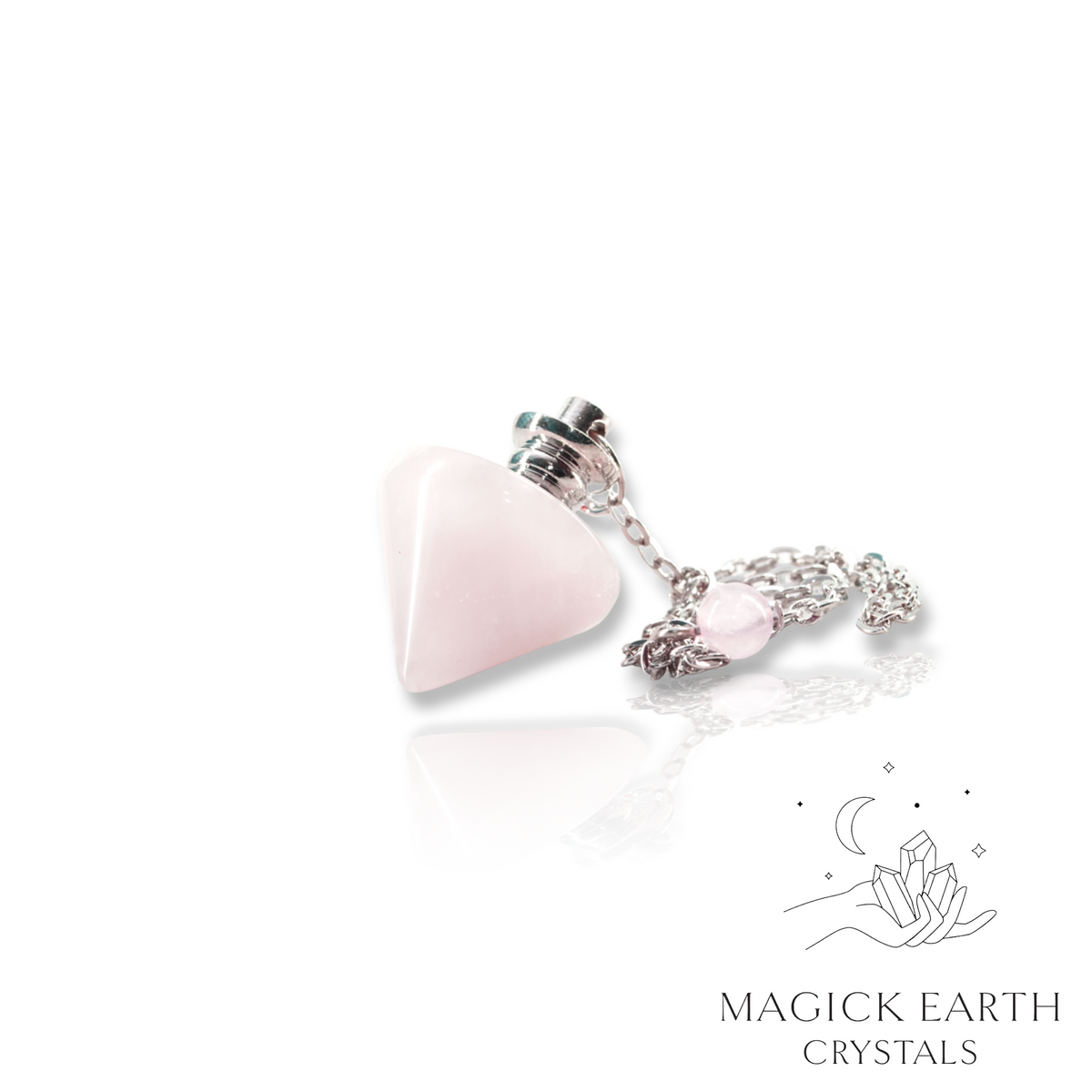 Natural Rose Quartz pinnacle crystal pendulum view b