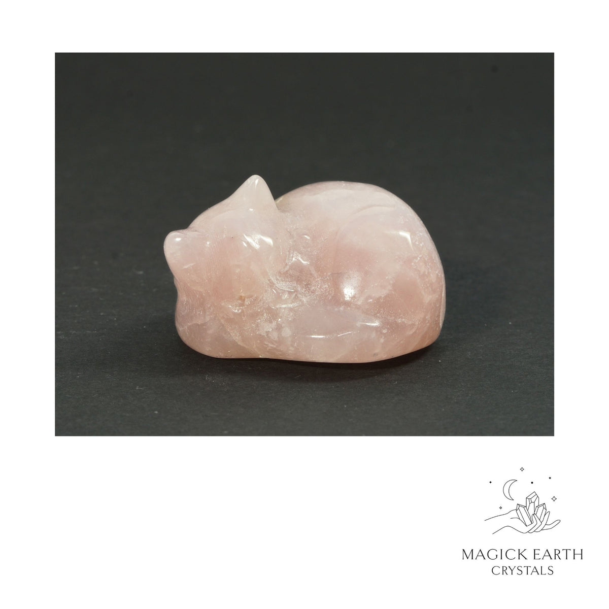 Natural Rose Quartz sleeping cat figurine view a