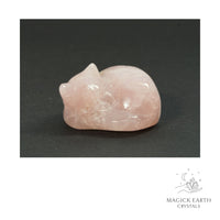 Natural Rose Quartz sleeping cat figurine view a