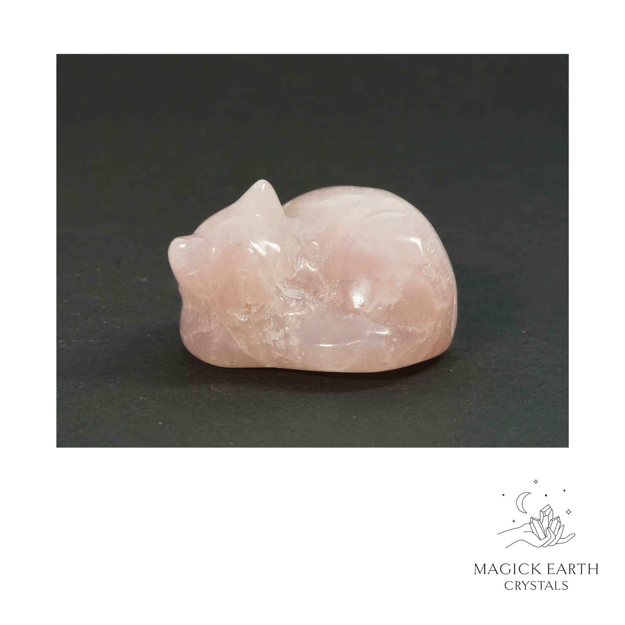 Natural Rose Quartz sleeping cat figurine view a