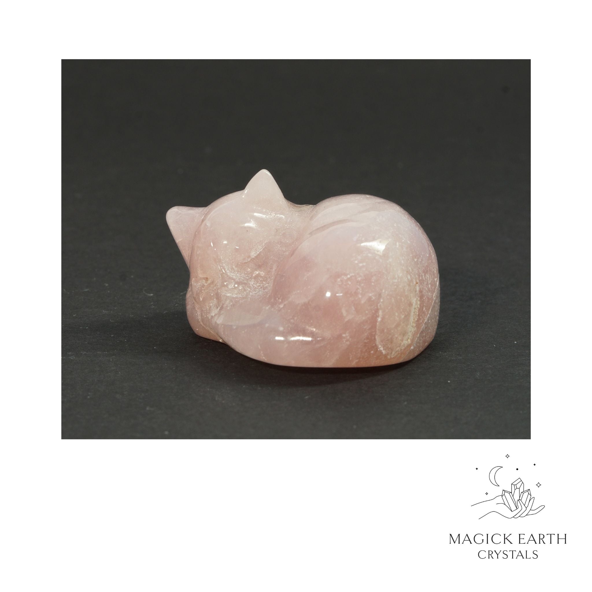 Natural Rose Quartz sleeping cat figurine view c