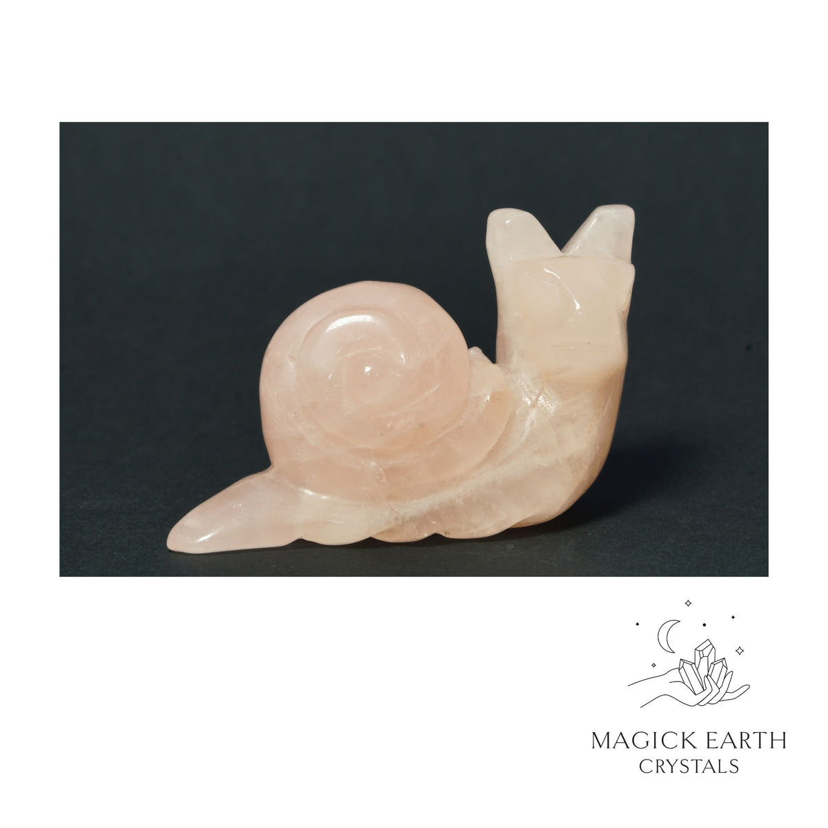 Natural Rose Quartz crystal snail figurine view a