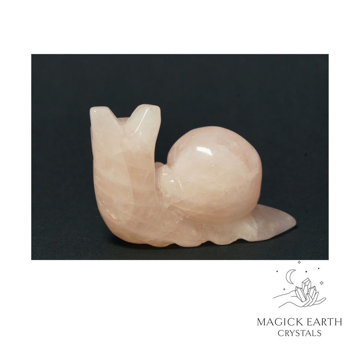 Natural Rose Quartz crystal snail figurine view b