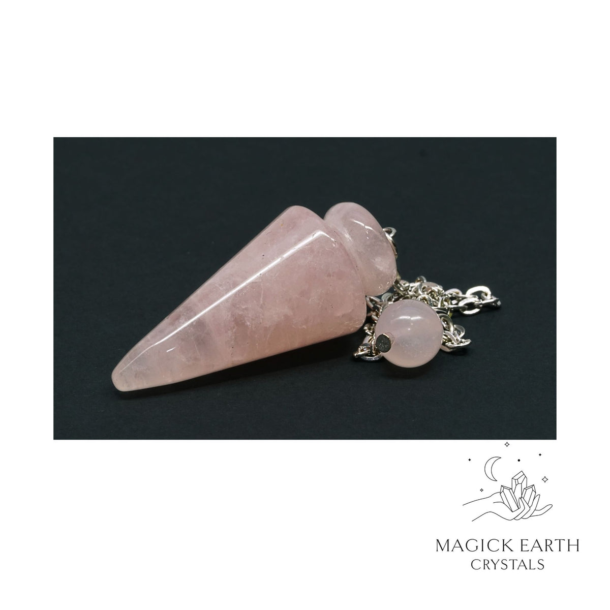 Natural Rose Quartz spike crystal pendulum view a