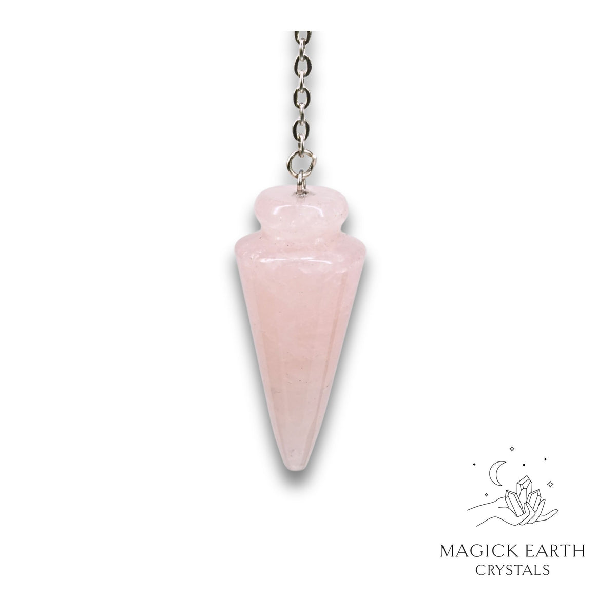 Natural Rose Quartz spike crystal pendulum view b