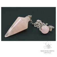 Natural Rose Quartz spire crystal pendulum view a