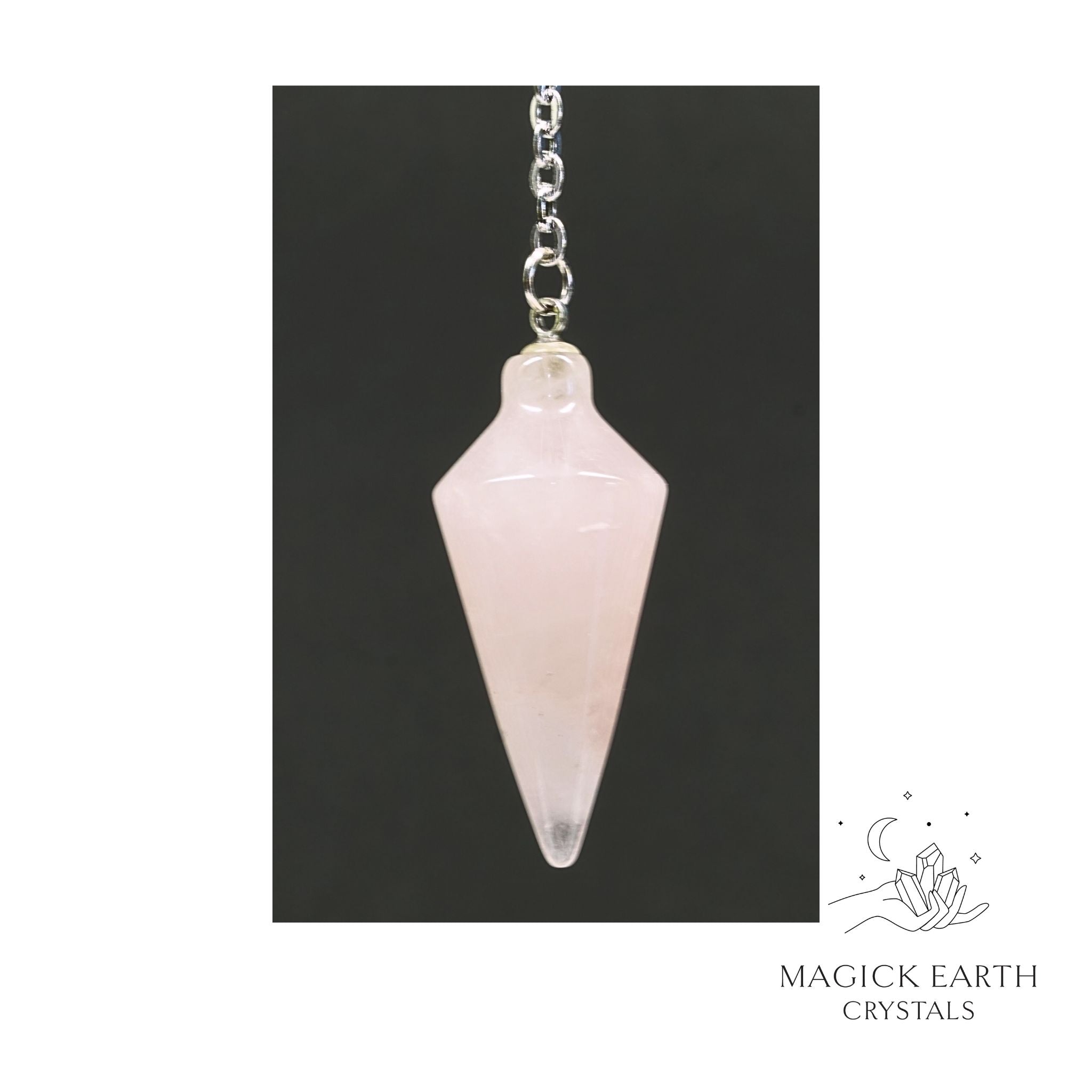 Natural Rose Quartz spire crystal pendulum view b