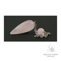 Natural Rose Quartz teardrop crystal pendulum view a