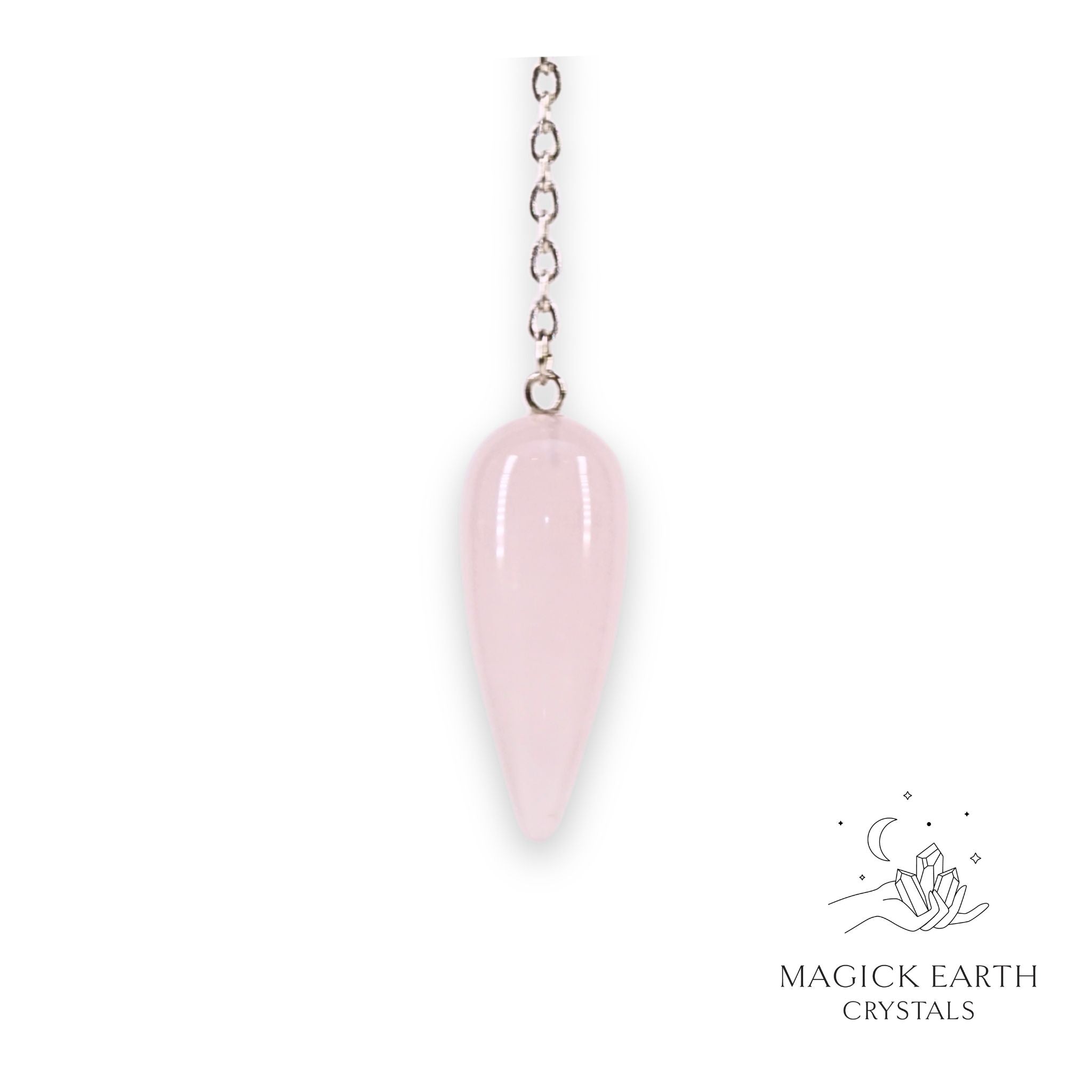 Natural Rose Quartz teardrop crystal pendulum view b