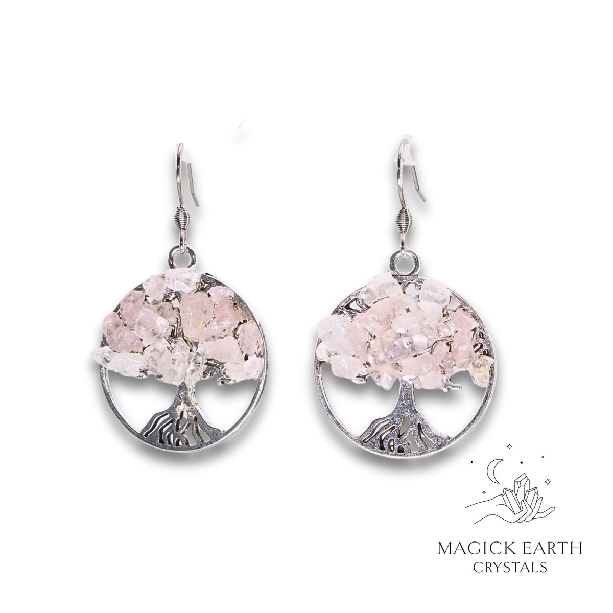 Rose Quartz Tree Of Life Earrings For Amplified Love
