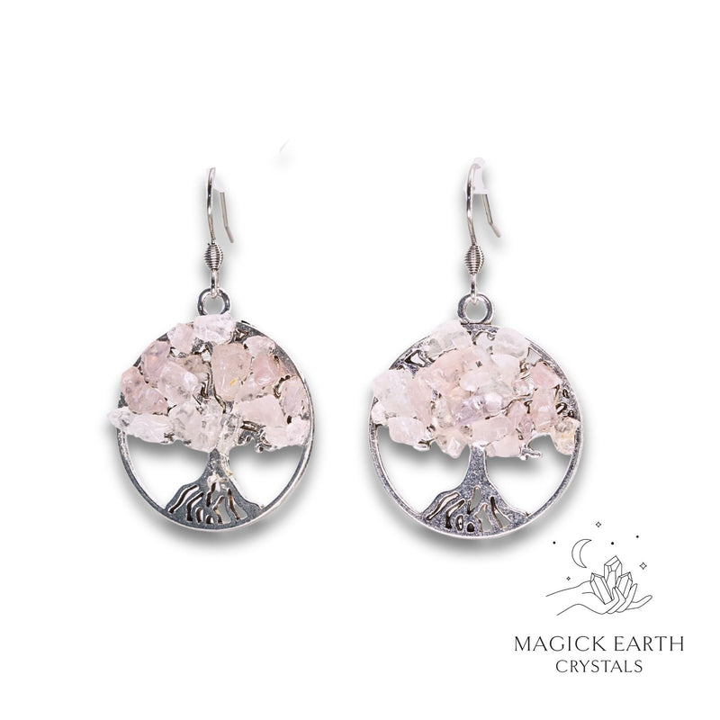 Rose Quartz Tree Of Life Earrings For Amplified Love