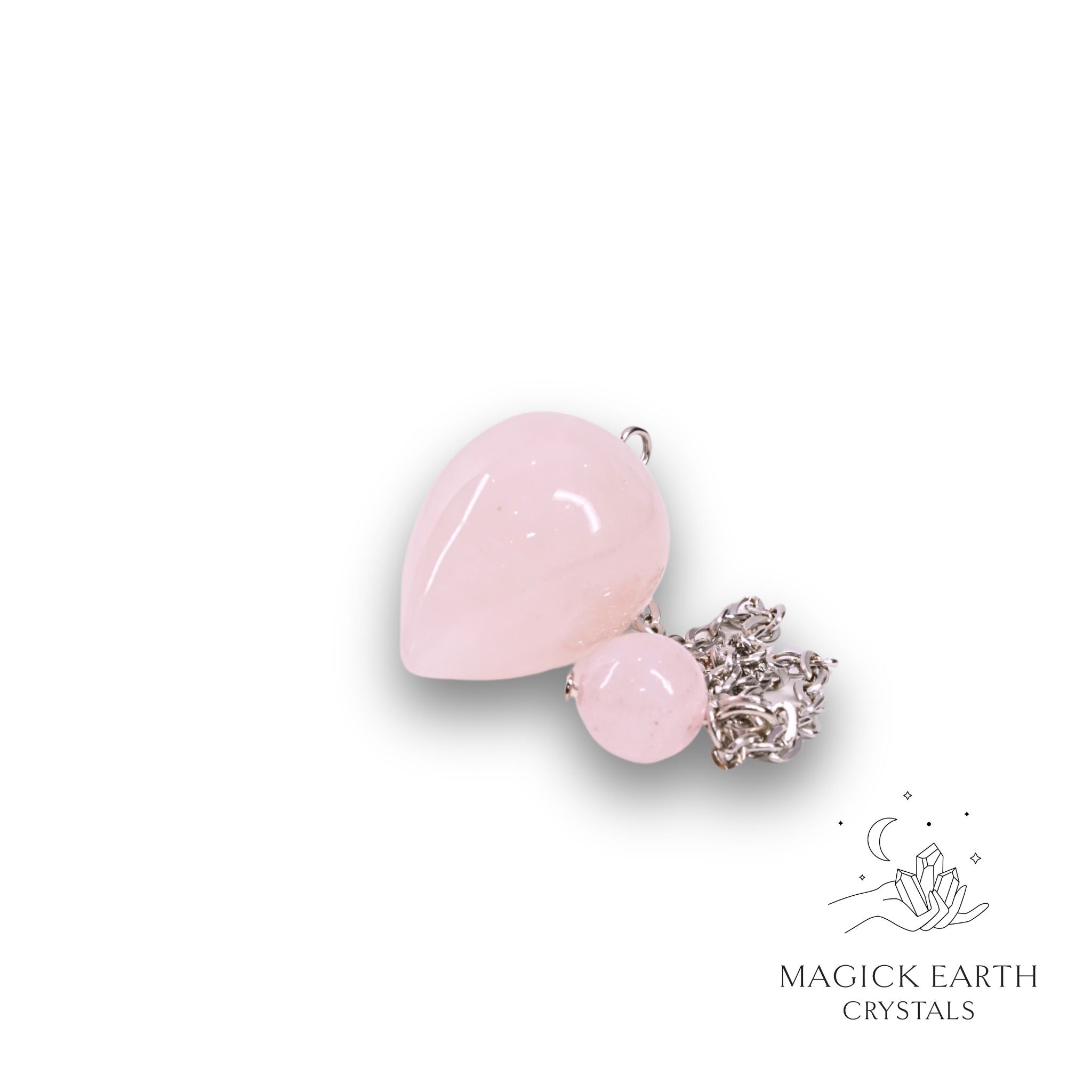 Natural Rose Quartz water drop crystal pendulum view a