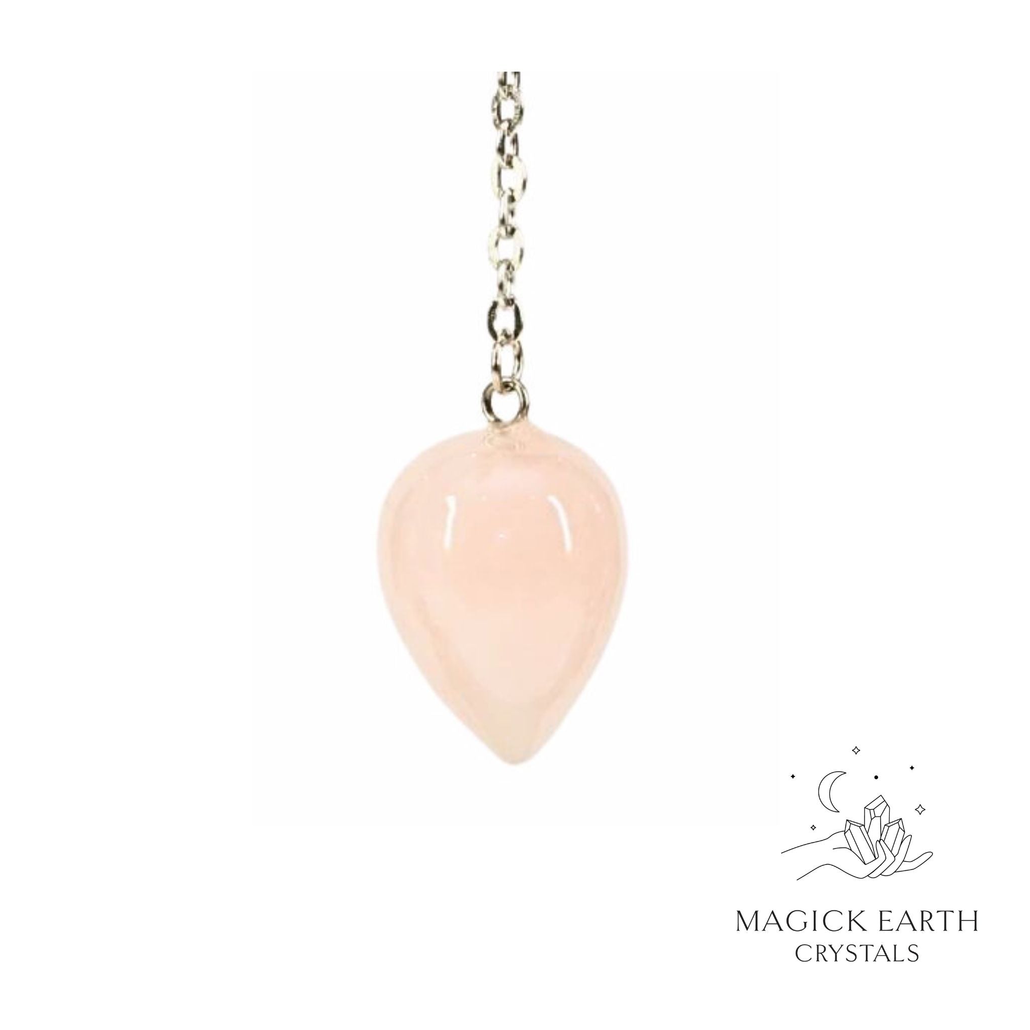 Natural Rose Quartz water drop crystal pendulum view b