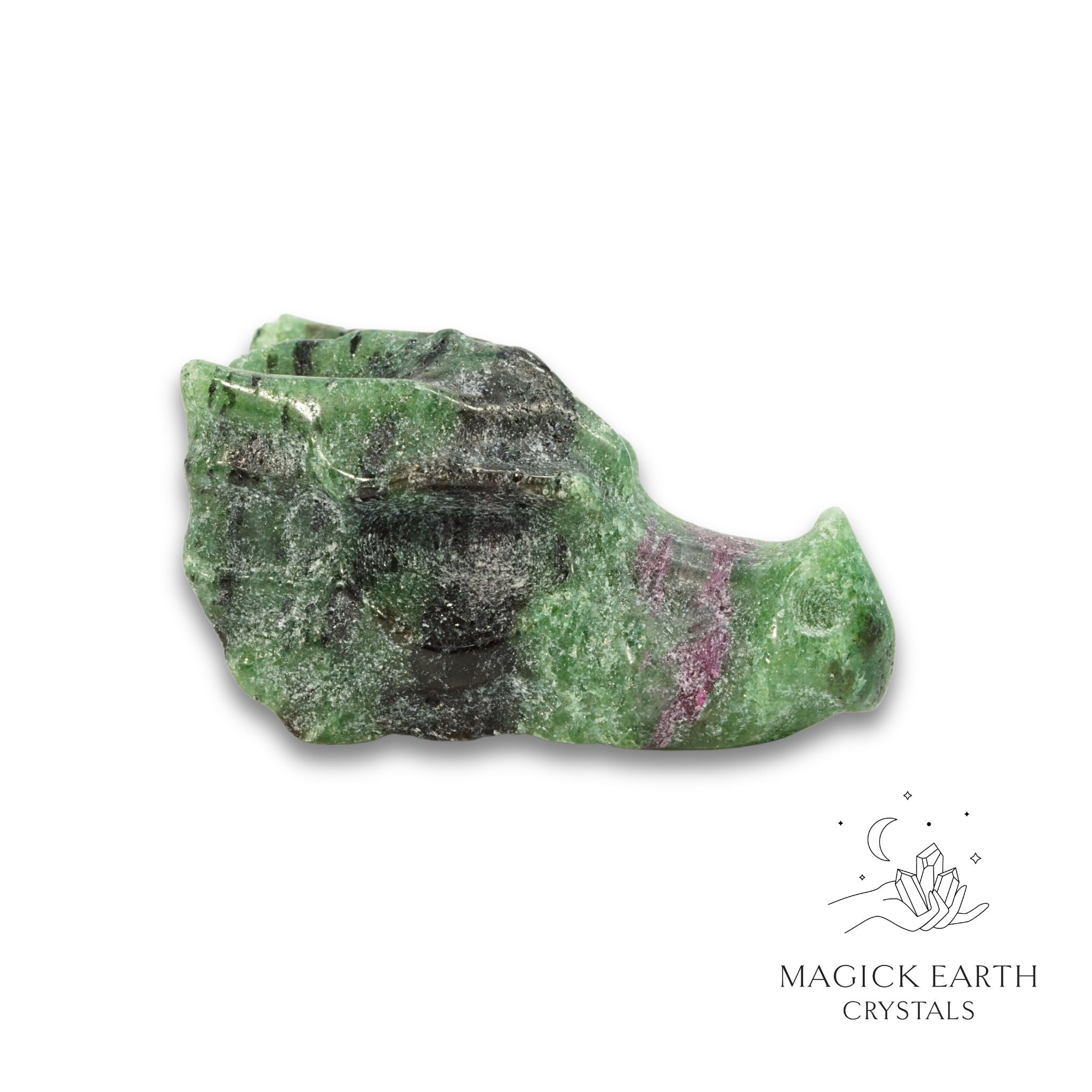 Natural Ruby Zoisite crystal dragon skull view c