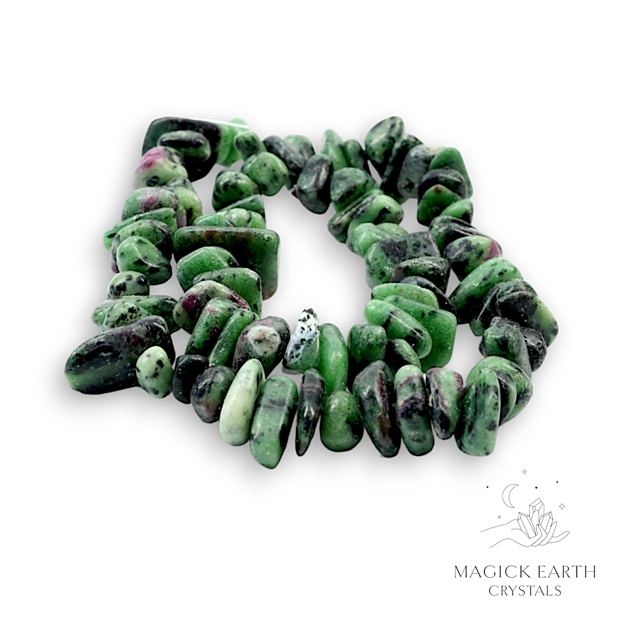 Natural Ruby Zoisite drilled crystal chip strand, x large chip size view a