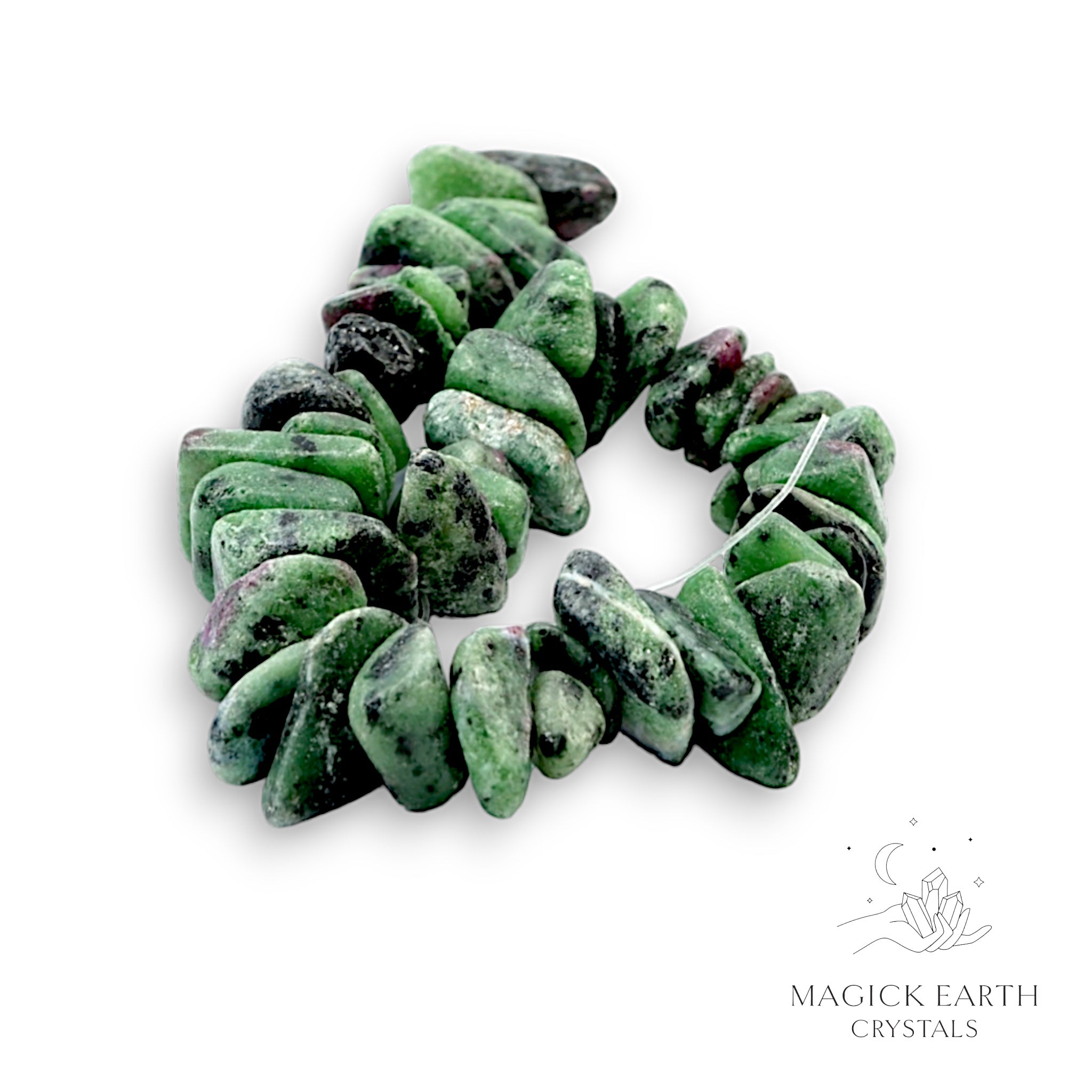 Natural Ruby Zoisite drilled crystal chip strand, x large chip size view b