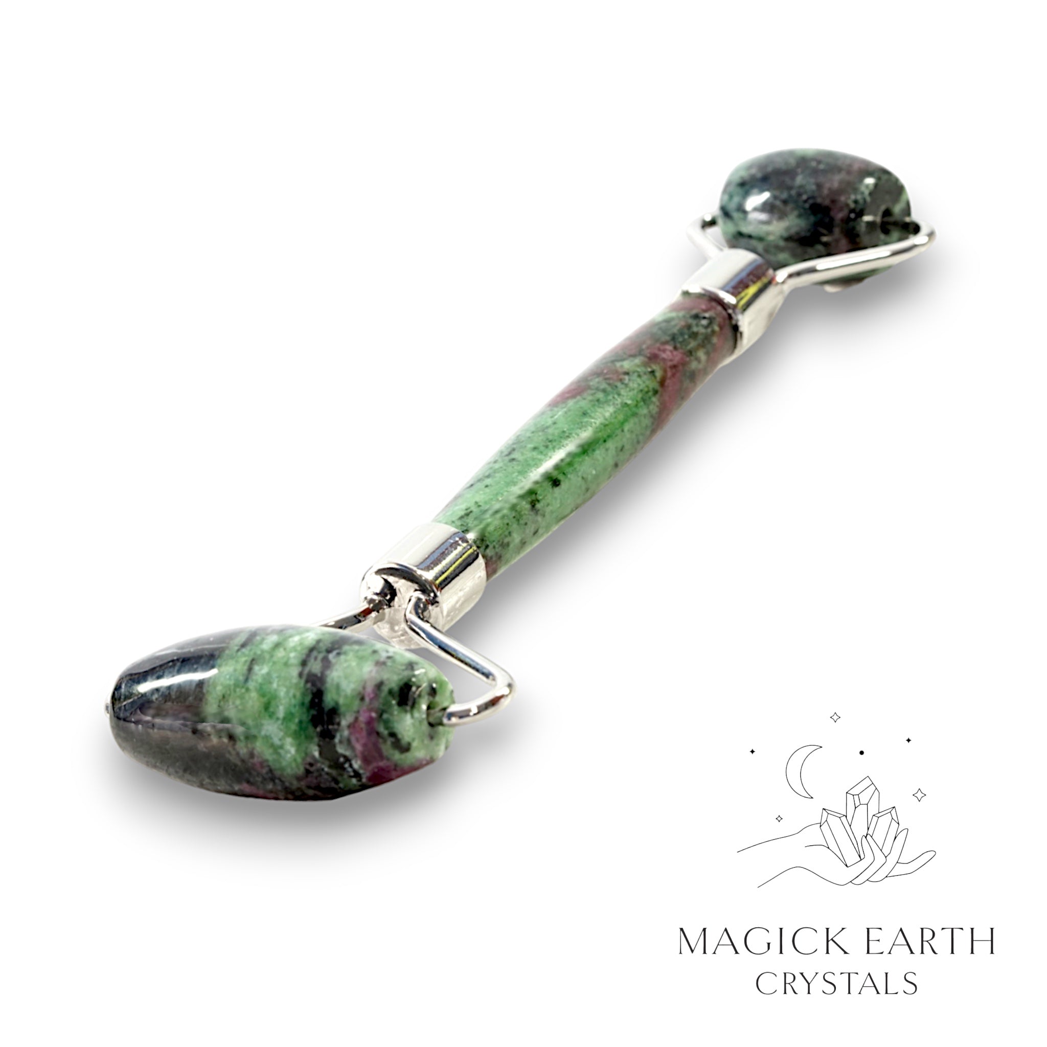 Ruby Zoisite Massage Roller  With Platinum Finish For Inspired Creativity