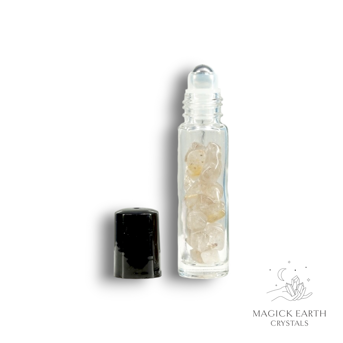 Natural Rutilated Quartz crystal chip roller bottle view b