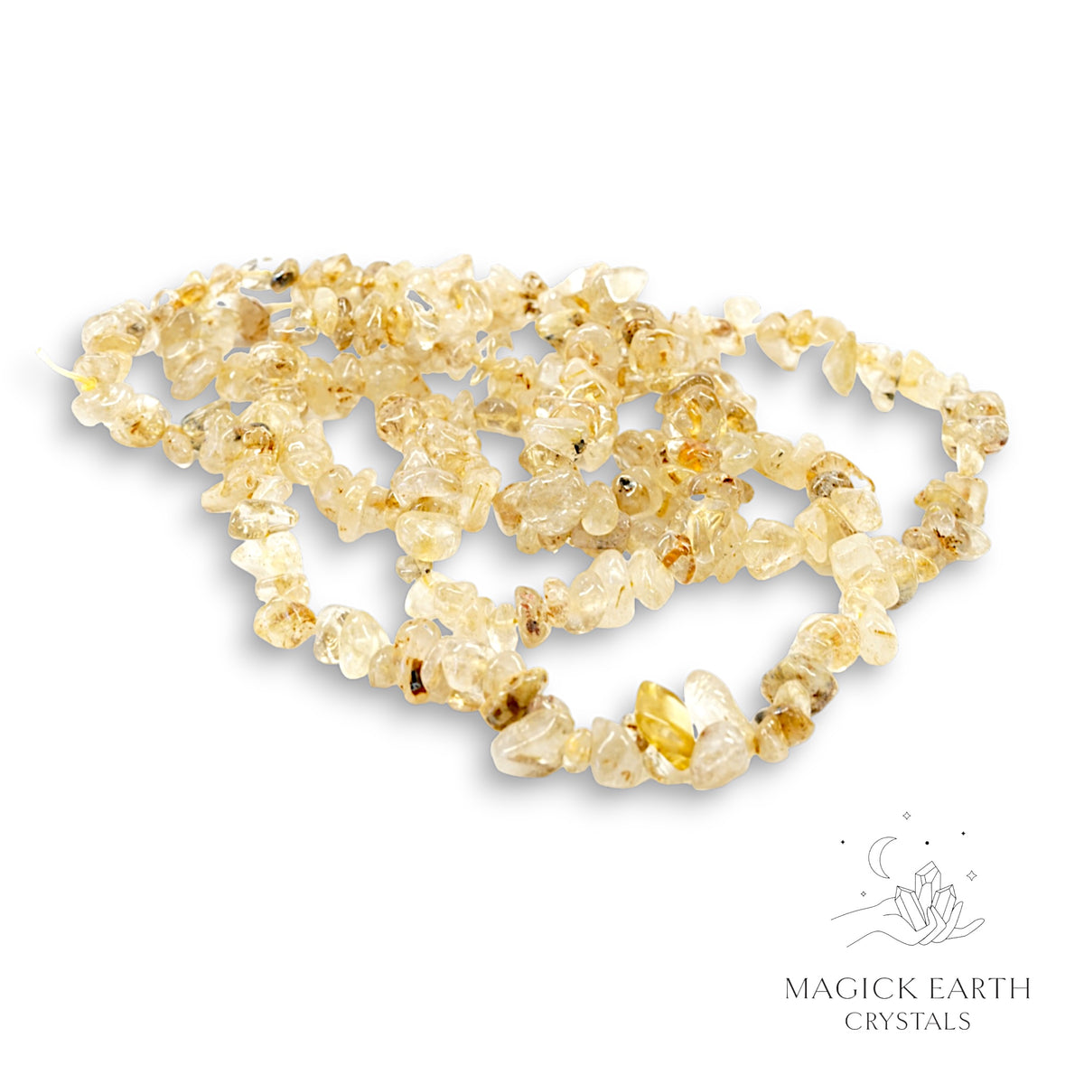 Natural Rutilated Quartz drilled crystal chip strand, medium chip size