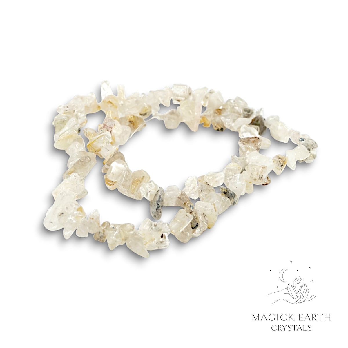 Natural Rutilated Quartz drilled crystal chip strand